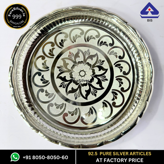 Resell: Pure Silver Plate - Responsive Arivana Silver Plate for Pooja (9 to 12 inches / 200 gms to 725 gms)