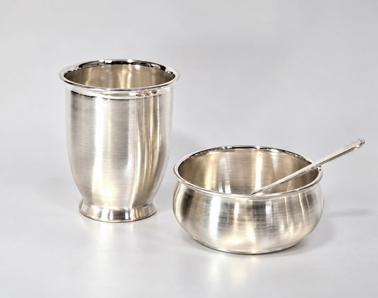 Custom 925 Pure Silver Bowl with spoon and Glass Set for New Born Baby