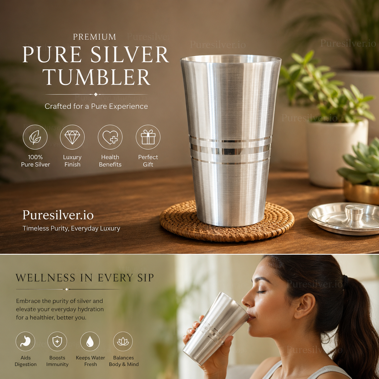999 Fine Silver Tumbler with Lid – 450ml, BIS Hallmarked, ~275 grams
