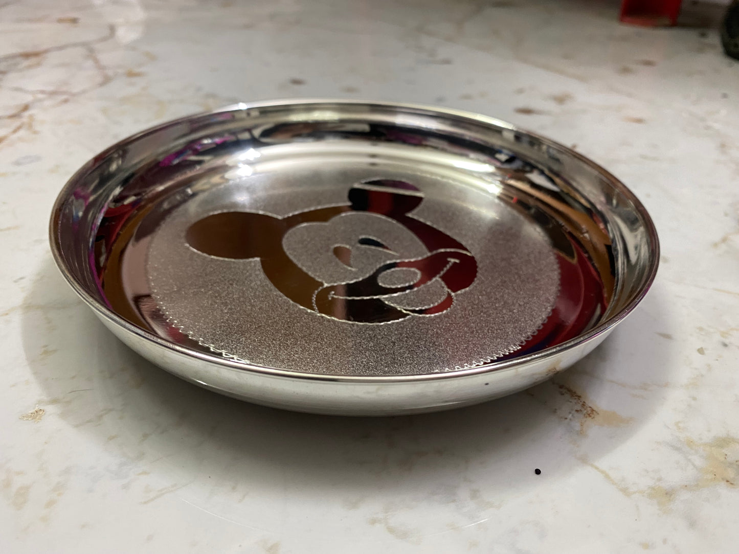 Resell: Pure Silver Plate for Baby and Kids - Cartoon Bangalore Silver Thali (6 to 9.75 inches / 100 gms to 350 gms)