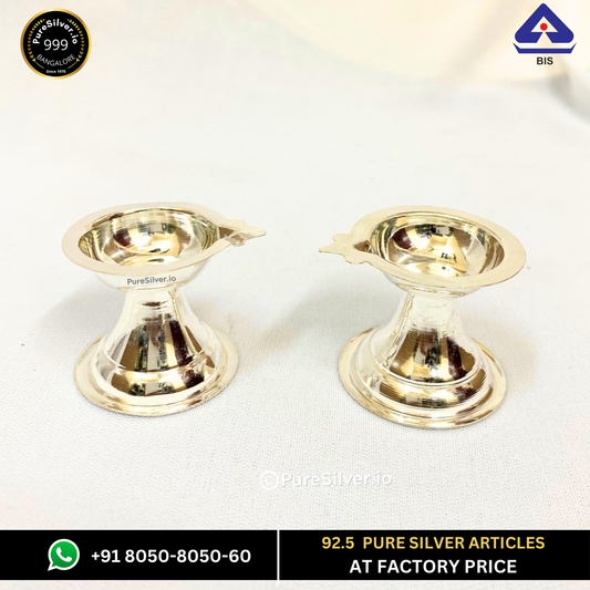 Resell: Small Pure Silver Lamps (PAIR) - Ek Mukhi Diya (12 - 60 grams, 1.25 - 2.5 inches)