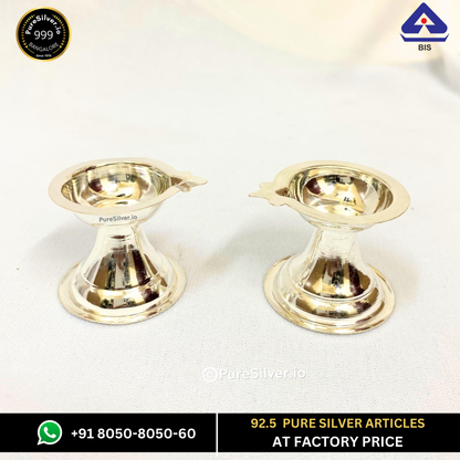 925 Sterling Silver Diya Ek Mukhi [Set of 2] - 100 grams -