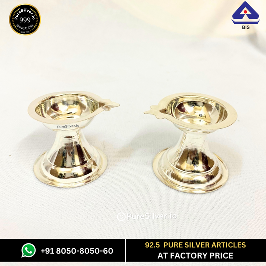 925 Sterling Silver Diya Ek Mukhi [Set of 2] - 100 grams -