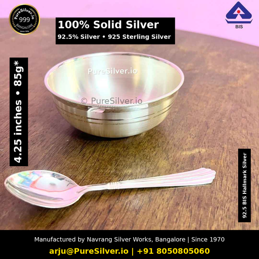 100% Solid Silver. 92.5% Silver • 925 Sterling Silver. Original product photograph, verified size/weight labels and subtle PureSilver.io watermark.