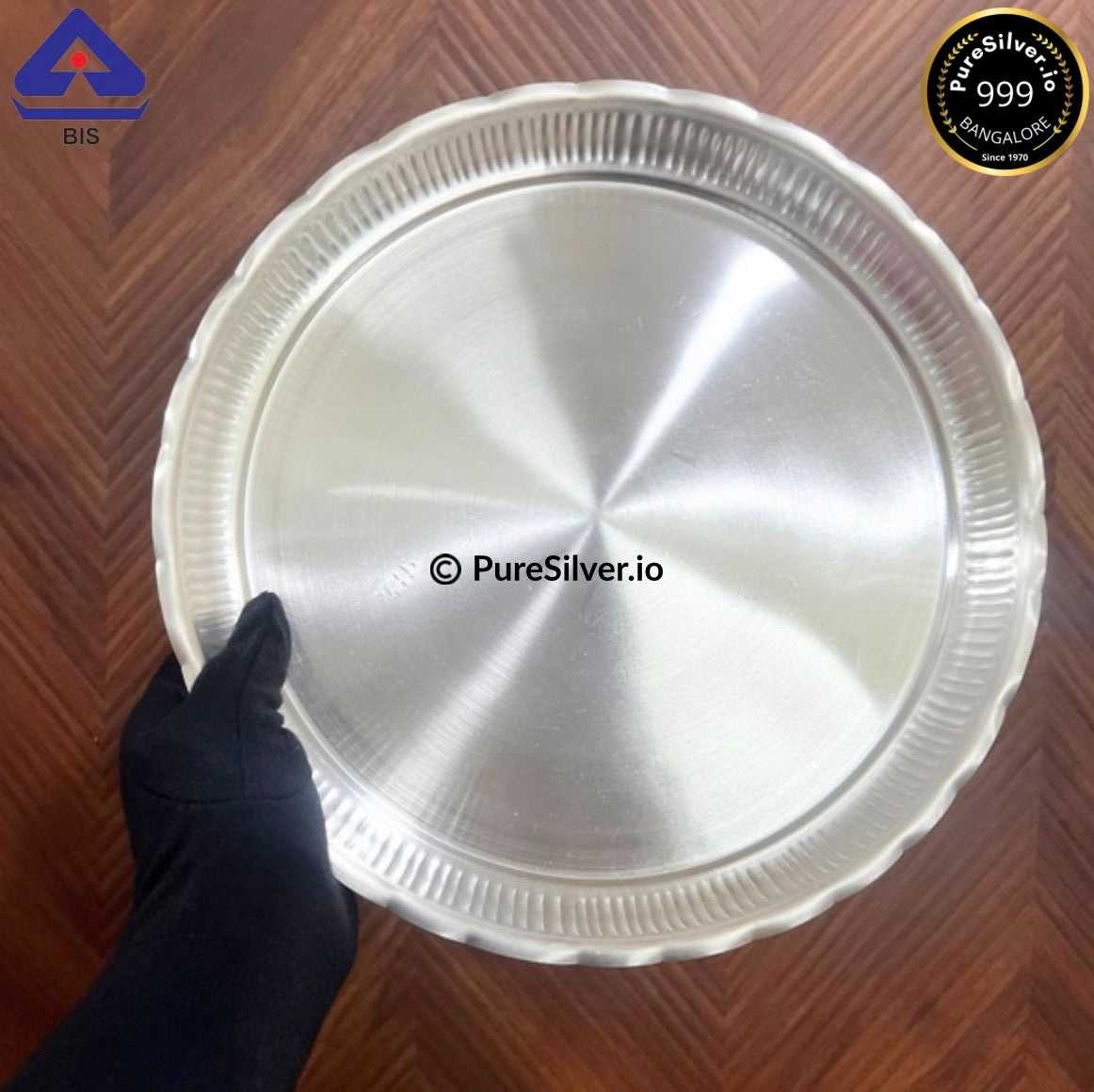 925 Pure Silver Pooja Thali Set for Mandir & Rituals - 10 inches - Approx. 351 grams | Arivana Pattern, Ashtalakshmi | BIS Hallmarked