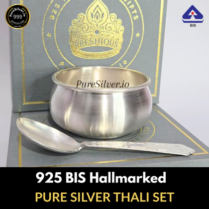 Pure Silver Bowl and Spoon Set, 925 BIS Hallmarked - 60 grams