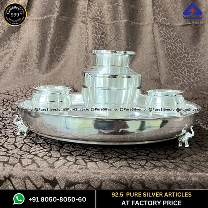 2 Kgs Pure Silver Pooja Thali Set with 925 BIS Hallmark