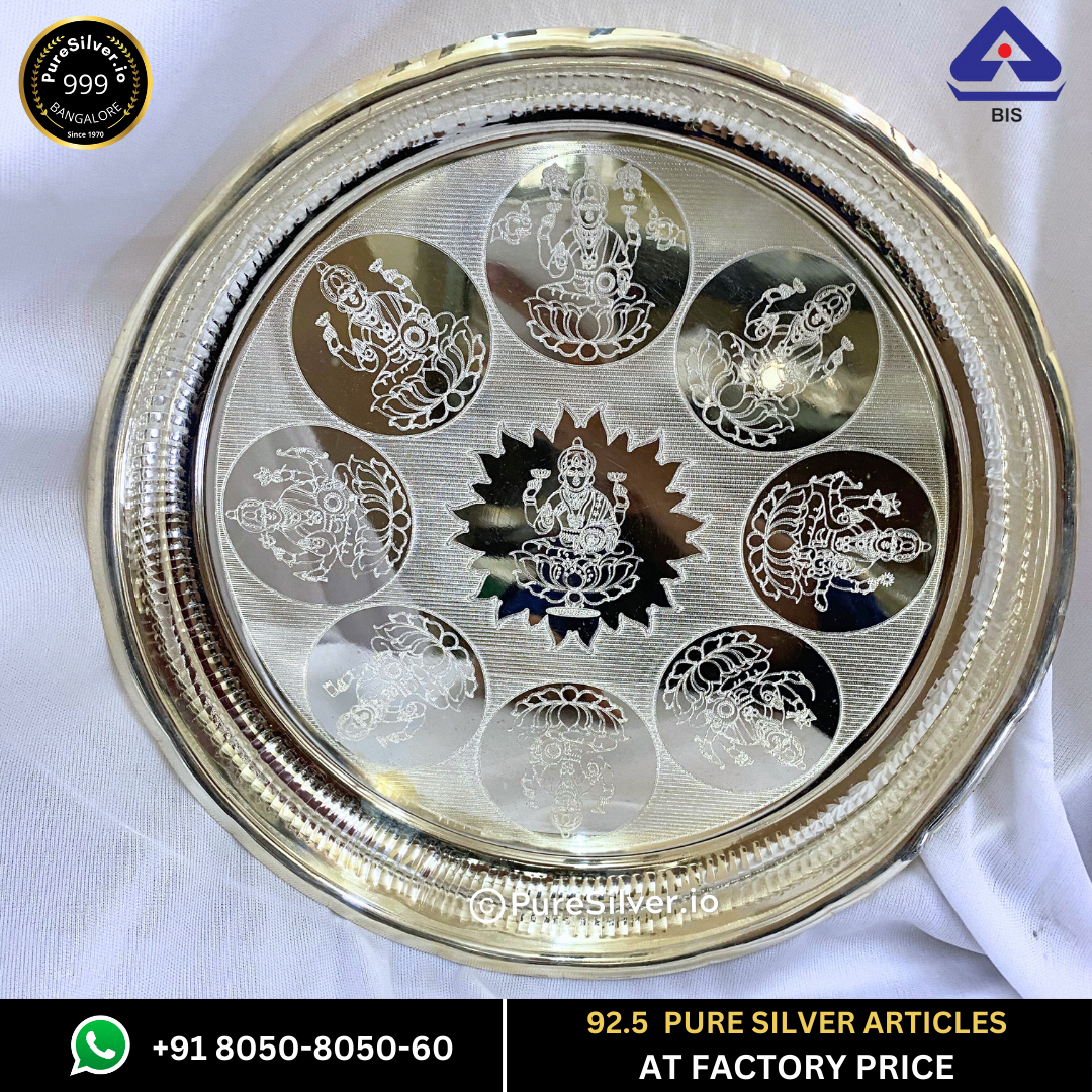 Resell: Pure Silver Plate - Ashtalakshmi Arivana Silver Plate for Pooja (9 to 12 inches / 200 gms to 725 gms)