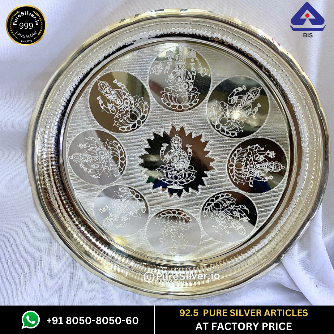 Pure Silver Plate - Ashtalakshmi Arivana Silver Plate for Pooja (9 to 12 inches / 200 gms to 725 gms) | Custom Orders & Bulk from Silver Factory