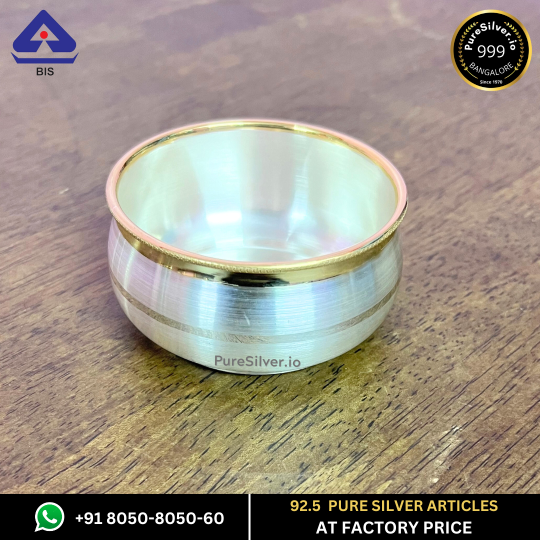 Pure Silver Bowl - Matka Vati Silver Bowl With Weights (50 - 90 gms / 1.25" - 3.25") 24k Pure Gold Finish | Custom Orders & Bulk from Silver Factory