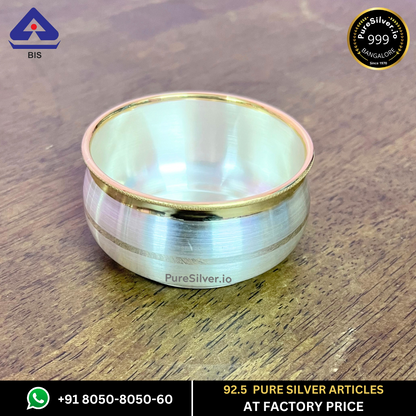 Pure Silver Bowl - Matka Vati Silver Bowl With Weights (50 - 90 gms / 1.25" - 3.25") 24k Pure Gold Finish | Custom Orders & Bulk from Silver Factory