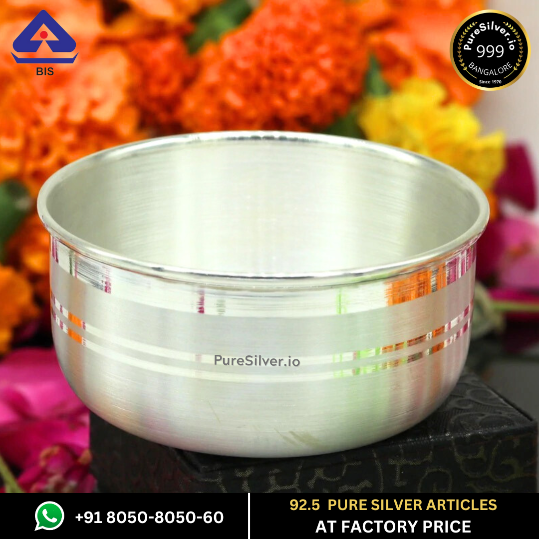 Pure Silver Bowl - Vati Silver Bowl With Weights (30 - 100 gms / 2.25" - 3.5") Emery Beeding (Copy) | Custom Orders & Bulk from Silver Factory