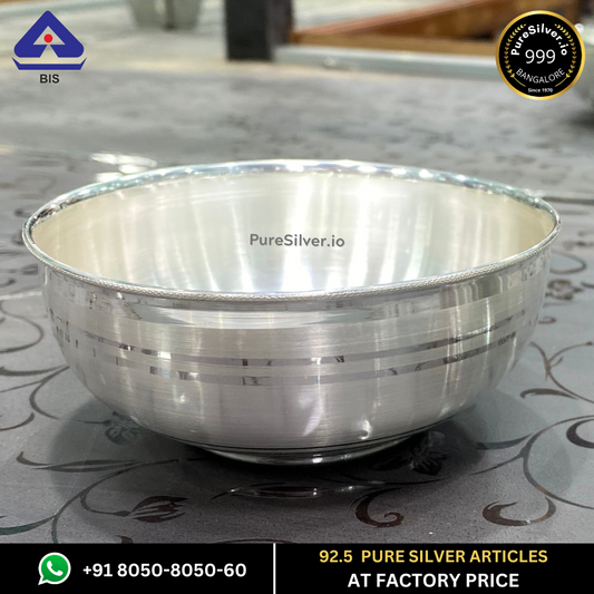 407 grams BIS Hallmarked Silver Delhi Bowl for Baby | Silver Katori- Embossed Indian Design and Mirror Finished -  | Custom Orders & Bulk from Silver Factory