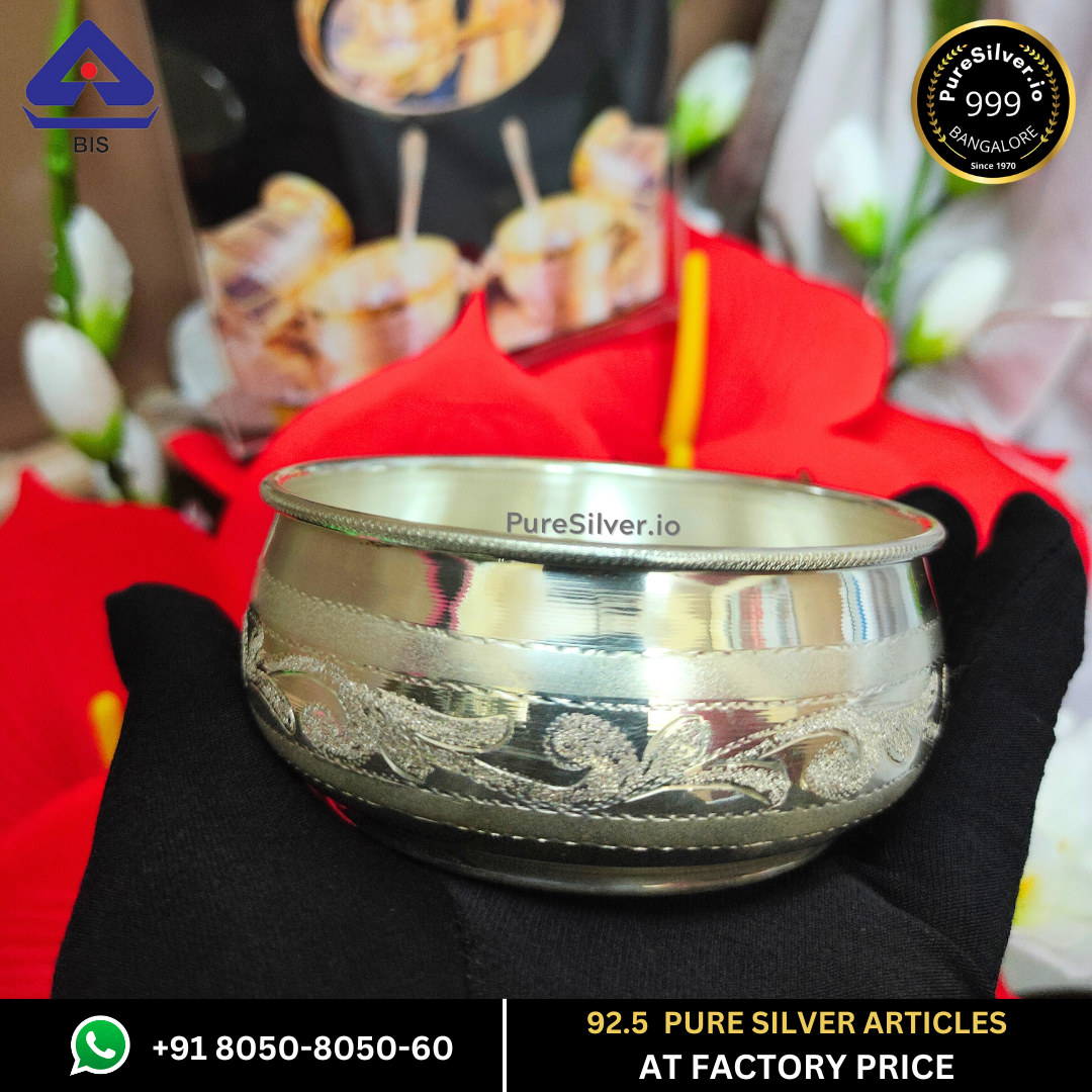 Resell: Pure Silver Bowl - Matka Vati Silver Bowl With Weights (50 - 90 gms / 1.25" - 3.25") Diamond