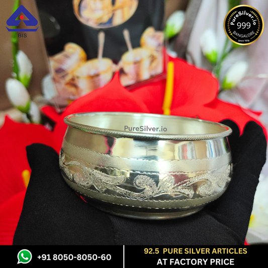 Pure Silver Bowl - Matka Vati Silver Bowl With Weights (50 - 90 gms / 1.25" - 3.25") Diamond | Custom Orders & Bulk from Silver Factory
