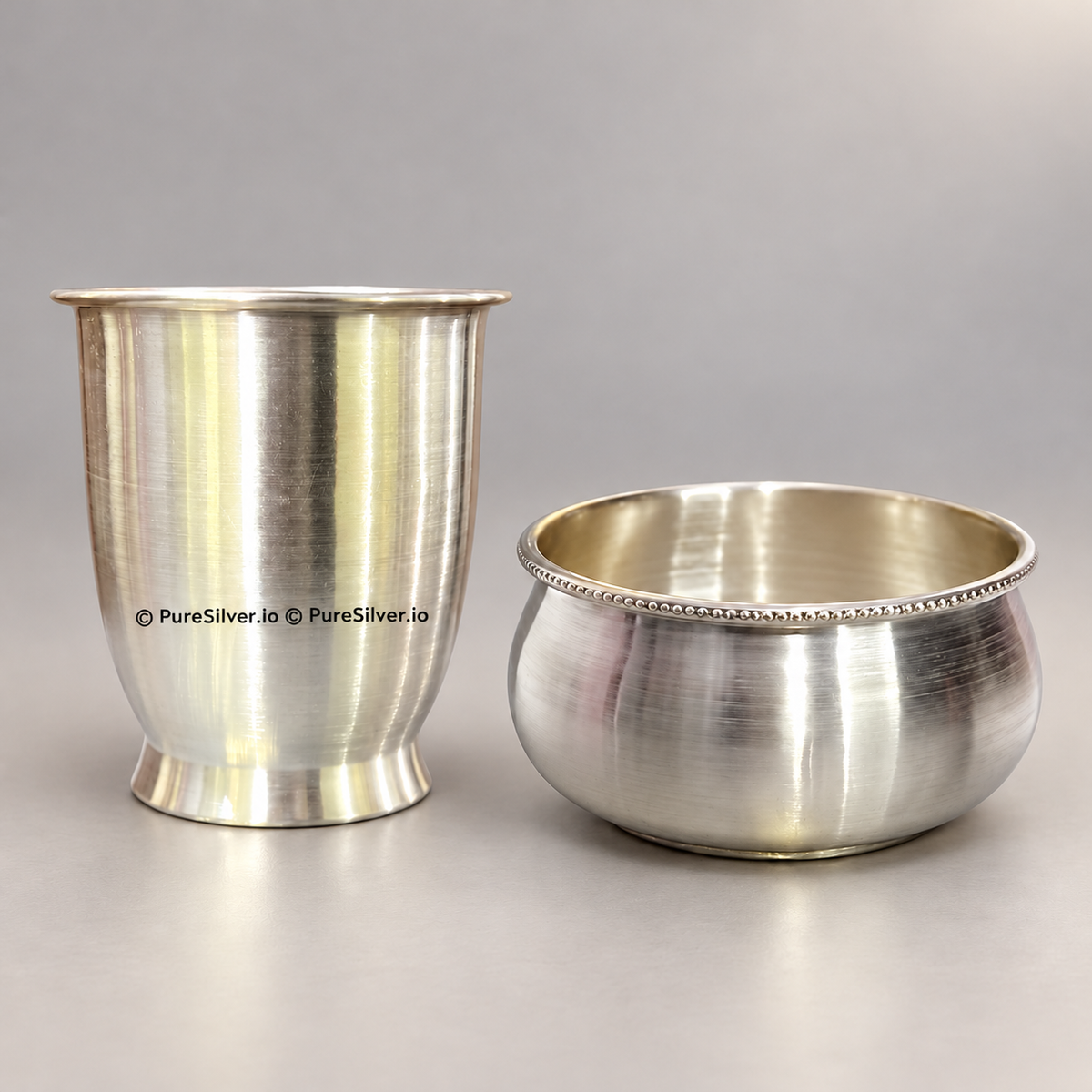 999 silver glass and bowl shown together as one two-piece set