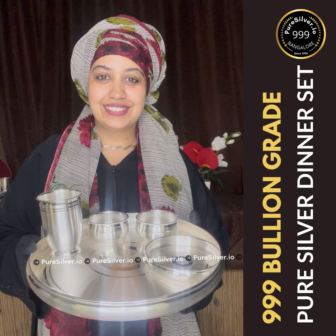 999 Purity Pure Silver Dinner Set, 5 Pcs, 990 BIS Hallmarked