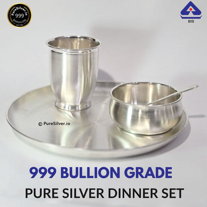 8 inches Pure Silver Dinner Set with 990 BIS Hallmark, NASTA Pattern