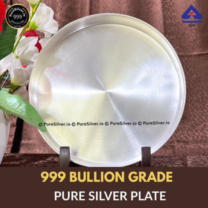 10 inches Pure Silver Plate with 990 BIS Hallmark - Satin Matt - BOMBAY BEEDING PATTERN