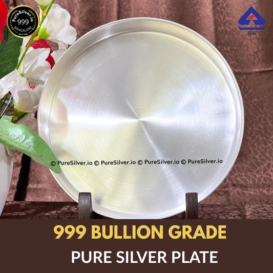 10 inches Pure Silver Plate with 990 BIS Hallmark - Satin Matt - BOMBAY BEEDING PATTERN