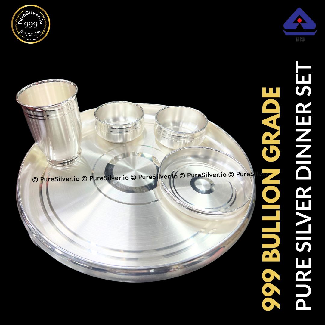 999 Purity Pure Silver Dinner Set, 5 Pcs, 990 BIS Hallmarked
