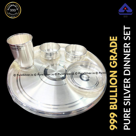 999 Purity Pure Silver Dinner Set, 5 Pcs, 990 BIS Hallmarked