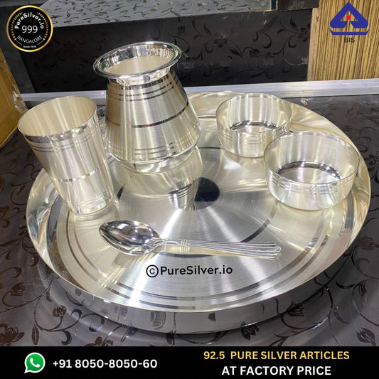 1509 grams Pure Silver Dinner Set 6 Pcs with 2 Small Plates, 2 Bowls and Glass - Class Matt Finished -  | Custom Orders & Bulk from Silver Factory