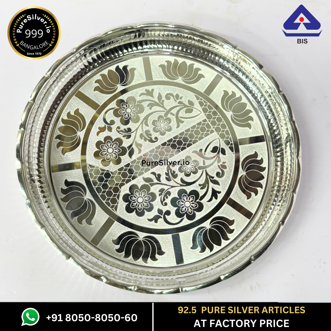 Resell: Pure Silver Plate - Arivana Designer Lotus Silver Plate for Pooja (9 to 12 inches / 200 gms to 725 gms)