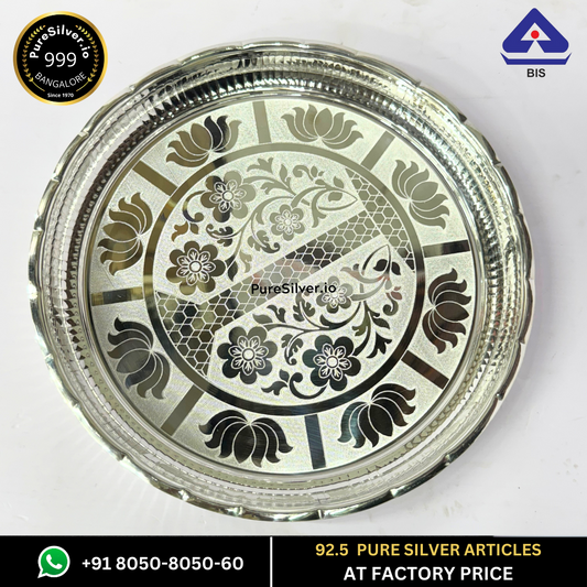 Resell: Pure Silver Plate - Arivana Designer Lotus Silver Plate for Pooja (9 to 12 inches / 200 gms to 725 gms)