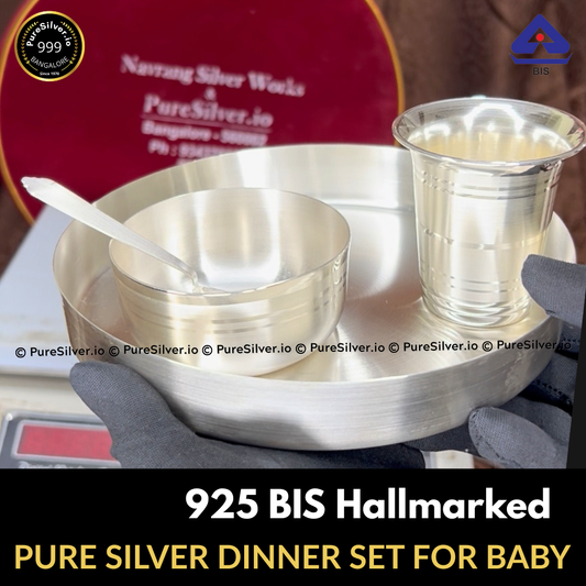 7 inches Pure Silver Dinner Set for Baby, 925 BIS Hallmarked, Baby Bowl and Spoon Set