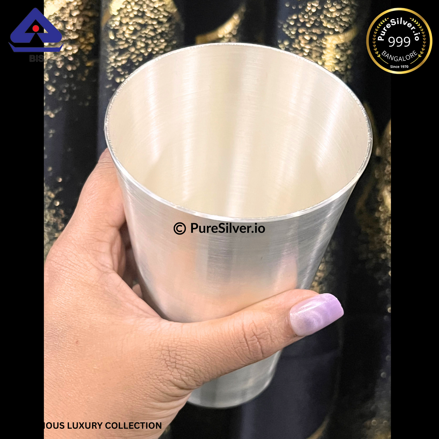 999 Fine Silver Tumbler with Lid for Drinking Water - 450 ml (~275 grams) | BIS Hallmarked, Satin Matt Finished, Marwadi Pattern