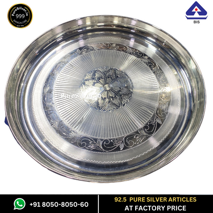 Pure Silver Plate - Bangalore Silver Thali (6 to 12 inches / 100 gms to 630 gms) | Custom Orders & Bulk from Silver Factory