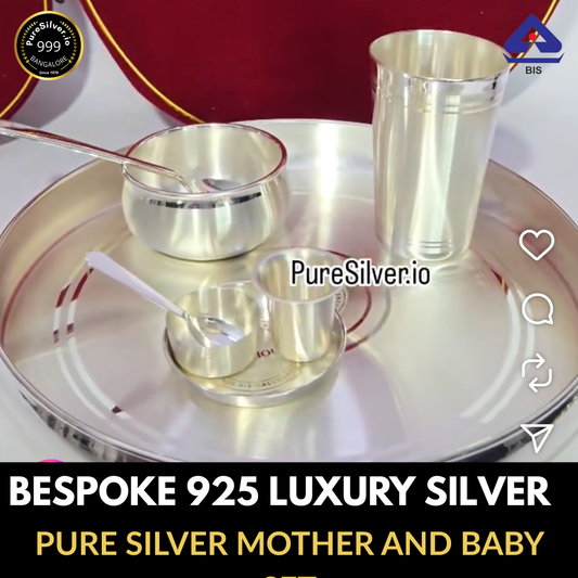 14 inches - Pure Silver Dinner Set of 2 for Mother and Baby, 925 BIS Hallmarked