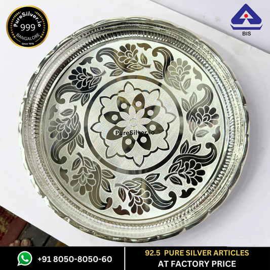 Resell: Pure Silver Plate - Responsive Arivana Silver Plate for Pooja (9 to 12 inches / 200 gms to 725 gms)