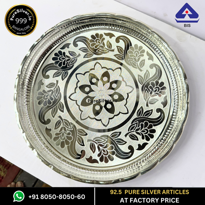 WHOLESALE PRICE PRICE: Pure Silver Plate - Responsive Arivana Silver Plate for Pooja (9 to 12 inches / 200 gms to 725 gms)