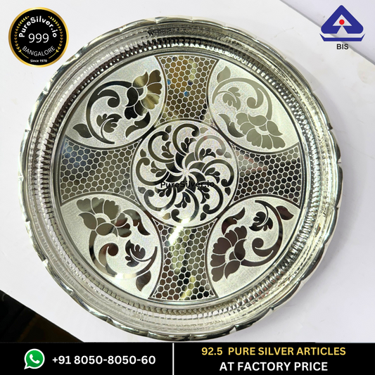 Resell: Pure Silver Plate - Arivana Designer Silver Plate for Pooja (9 to 12 inches / 200 gms to 725 gms)