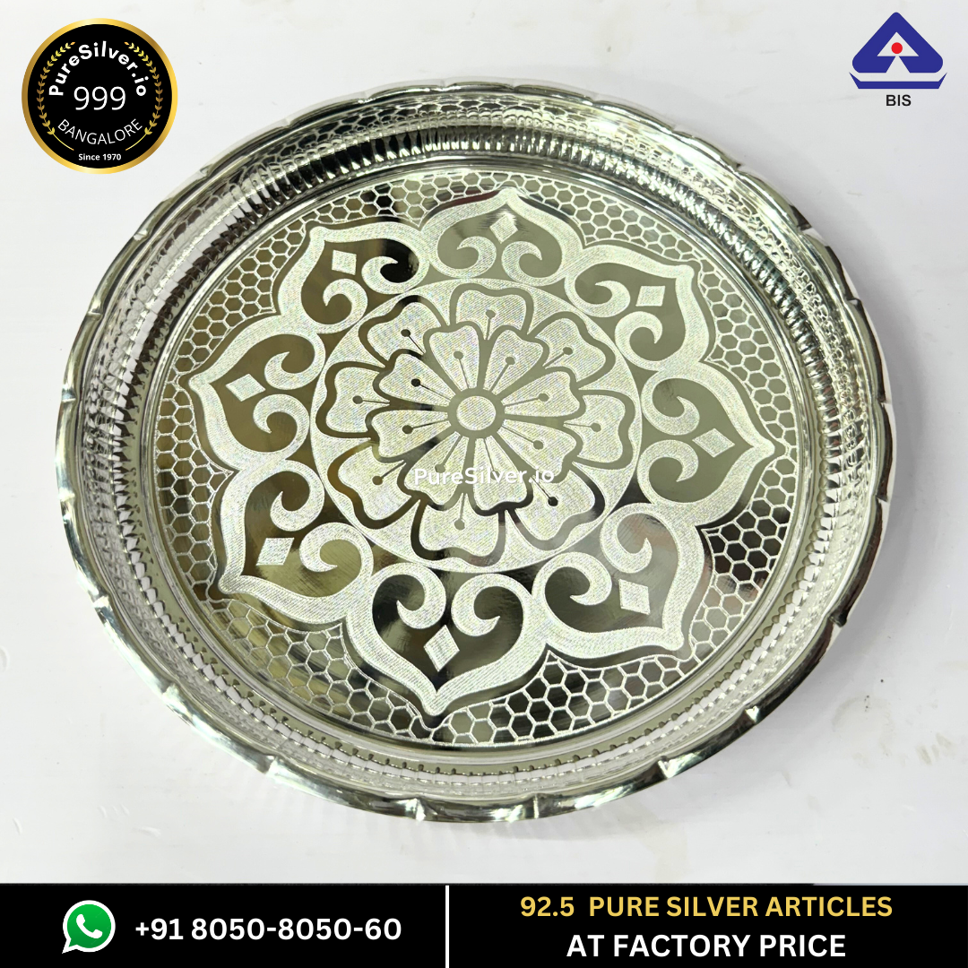 Resell: Pure Silver Plate - Arivana Designer Silver Plate for Pooja (9 to 12 inches / 200 gms to 725 gms)