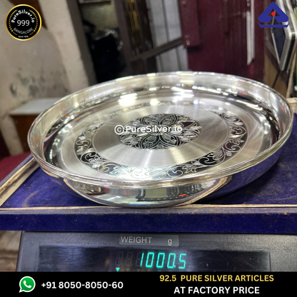 Resell: Pure Silver Plate - Designer Bangalore Silver Thali (6 to 12 inches / 100 gms to 630 gms)