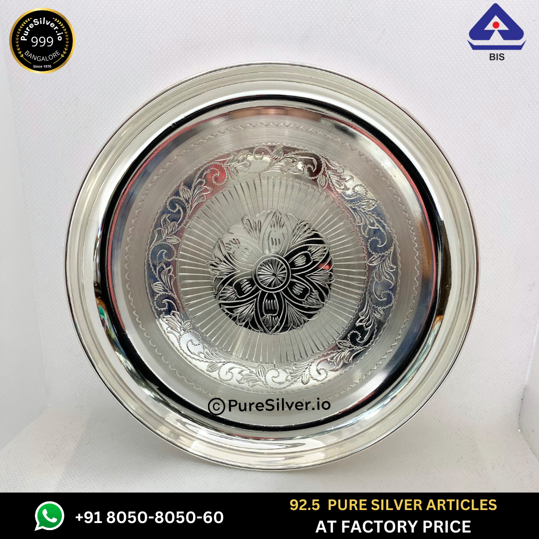 Pure Silver Plate - Nasta Cute Floral Silver Thali (6 to 12 inches / 100 gms to 630 gms) | Custom Orders & Bulk from Silver Factory