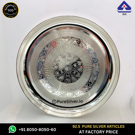 Pure Silver Plate - Nasta Cute Floral Silver Thali (6 to 12 inches / 100 gms to 630 gms) | Custom Orders & Bulk from Silver Factory