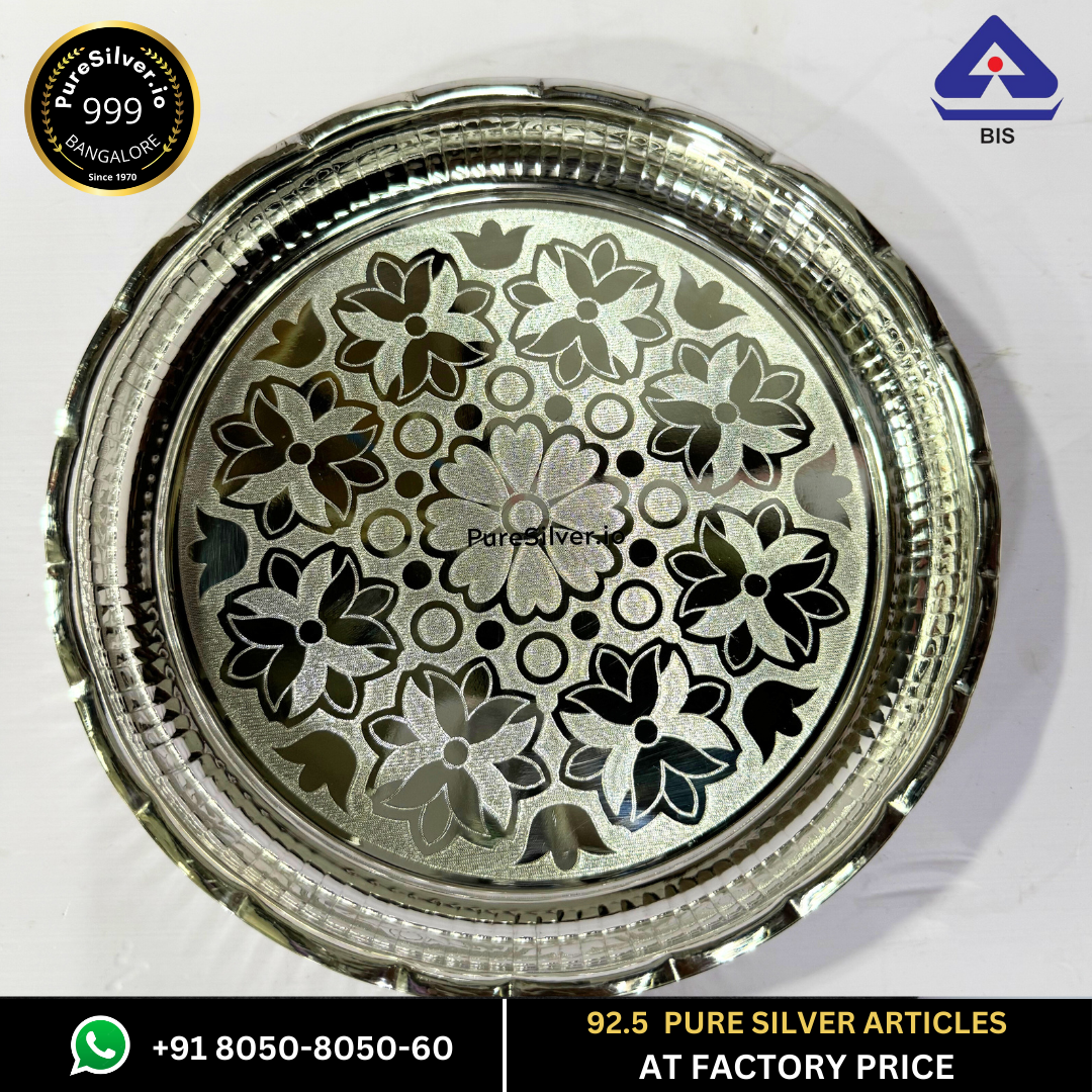 WHOLESALE PRICE PRICE: Pure Silver Plate - Arivana Silver Plate for Pooja (9 to 12 inches / 200 gms to 725 gms)