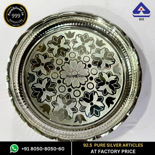 WHOLESALE PRICE PRICE: Pure Silver Plate - Arivana Silver Plate for Pooja (9 to 12 inches / 200 gms to 725 gms)