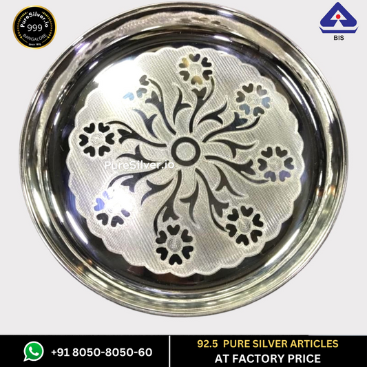 Resell: Pure Silver Plate - Designer Bangalore Silver Thali (6 to 12 inches / 100 gms to 630 gms)