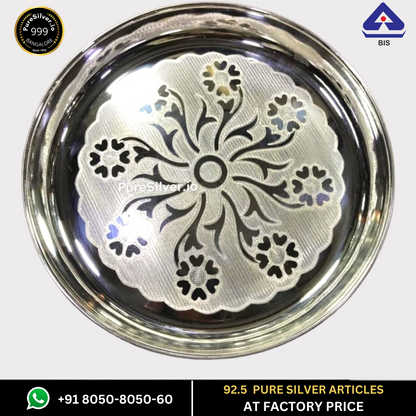 WHOLESALE PRICE PRICE: Pure Silver Plate - Designer Bangalore Silver Thali (6 to 12 inches / 100 gms to 630 gms)