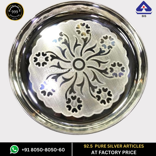 WHOLESALE PRICE PRICE: Pure Silver Plate - Designer Bangalore Silver Thali (6 to 12 inches / 100 gms to 630 gms)