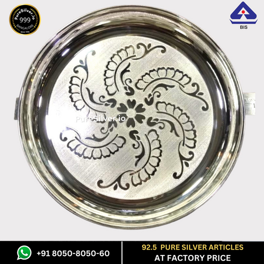 Resell: Pure Silver Plate - Designer Bangalore Silver Thali (6 to 12 inches / 100 gms to 630 gms)