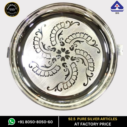 WHOLESALE PRICE PRICE: Pure Silver Plate - Designer Bangalore Silver Thali (6 to 12 inches / 100 gms to 630 gms)