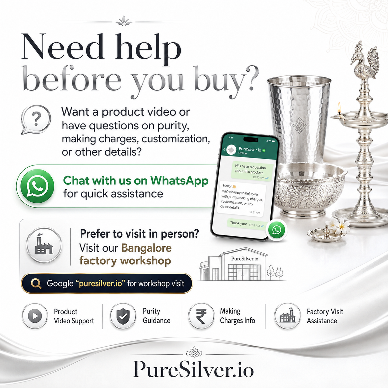925 Pure Silver Dinner Set for Gifting & Dining - Approx. 430 grams | Wedding gifting | BIS Hallmarked