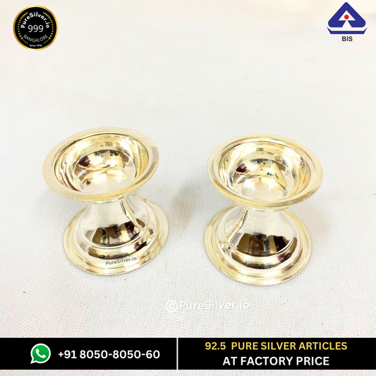 Small Pure Silver Lamp (PAIR) - Sada Neelanjan | Custom Orders & Bulk from Silver Factory