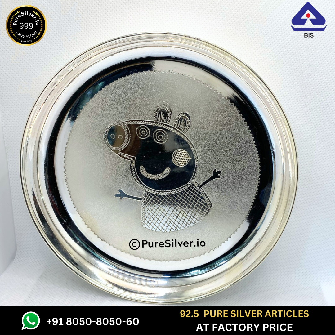 Pure Silver Plate - Nasta Peppa Thali (6 to 12 inches / 100 gms to 630 gms) | Custom Orders & Bulk from Silver Factory